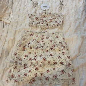 princess polly offwhite floral skirt set